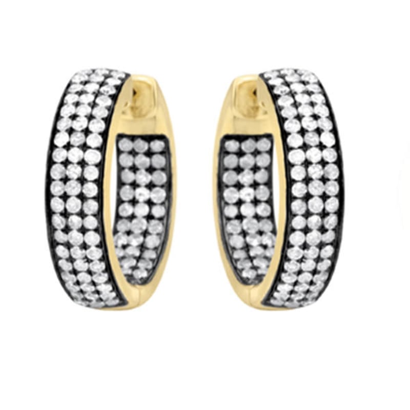 Thumbnail of 18K Yellow Gold & 925 Silver With Pave Diamond Designer Hoop Earrings image