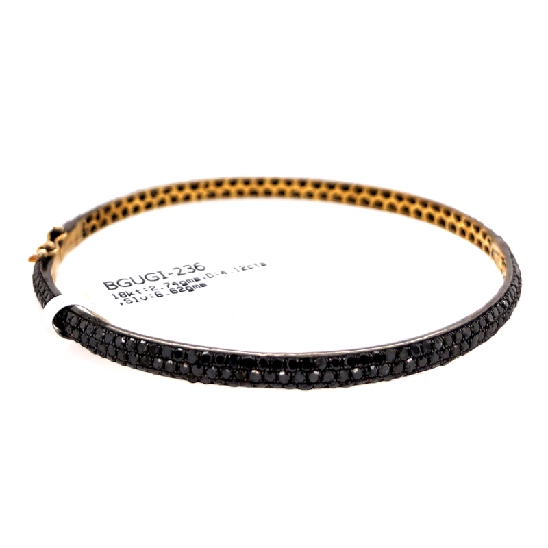 Thumbnail of 18K Yellow Gold & 925 Sterling Silver With Pave Black Diamond Sleek Bangle image