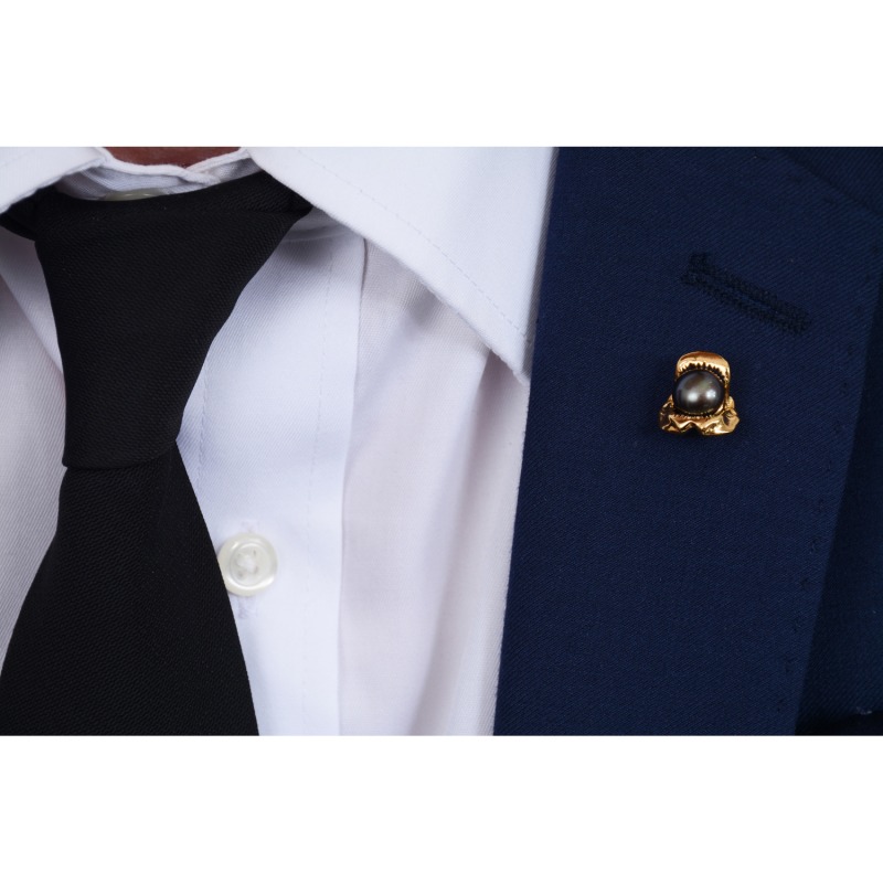 Thumbnail of Shark Jawbone & Pearl Tie Pin - Gold image