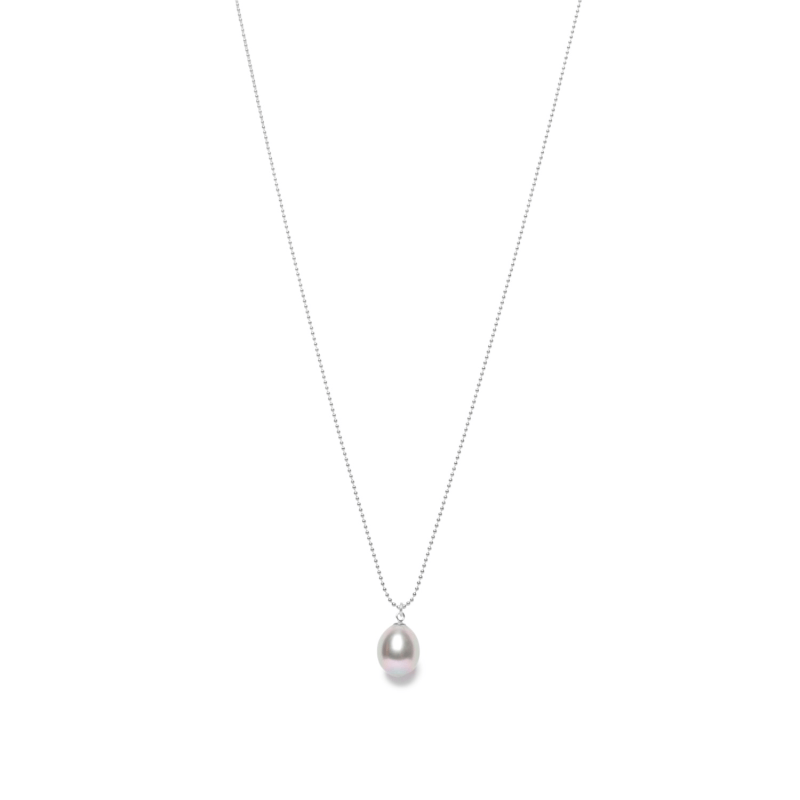 Thumbnail of Grey Pearl Drop Pendant Silver Chain image