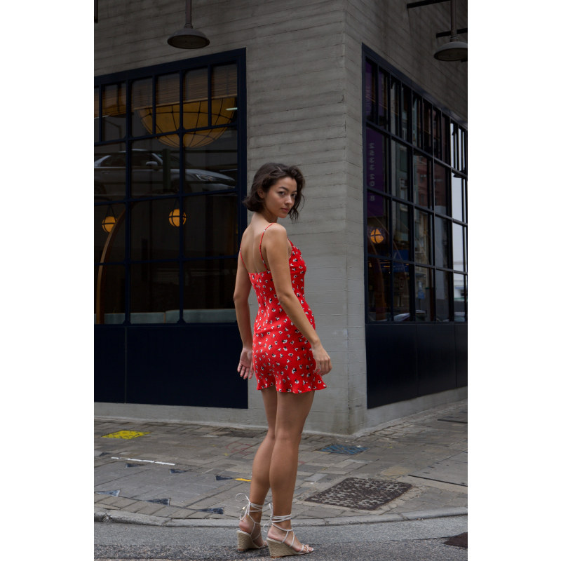 Thumbnail of Silk Cowl Mini Slip Dress - Wildflower Print Red Floral image