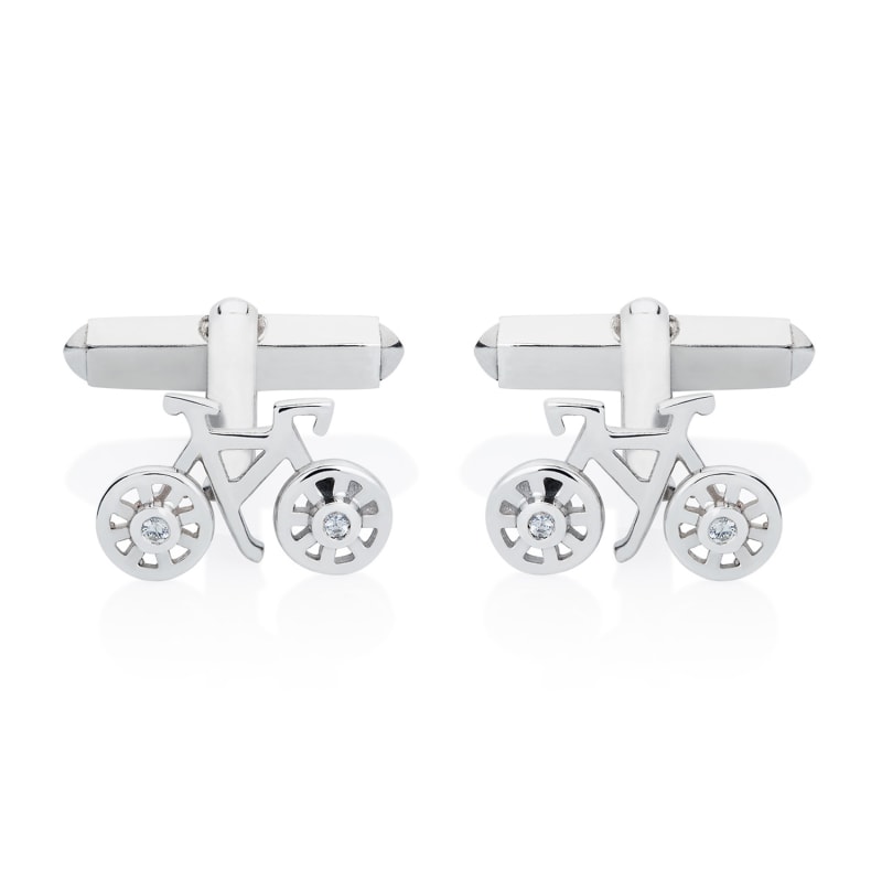 Thumbnail of Bike Cufflinks  White Sapphires & Silver image