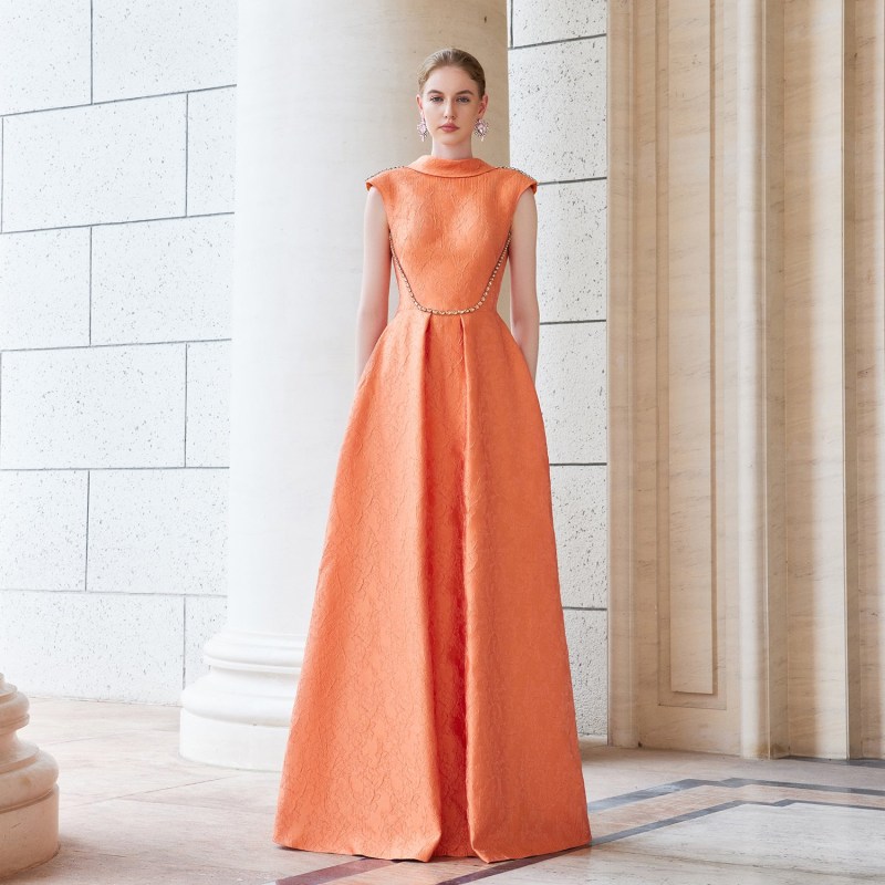 Mandarin collar a line dress on sale