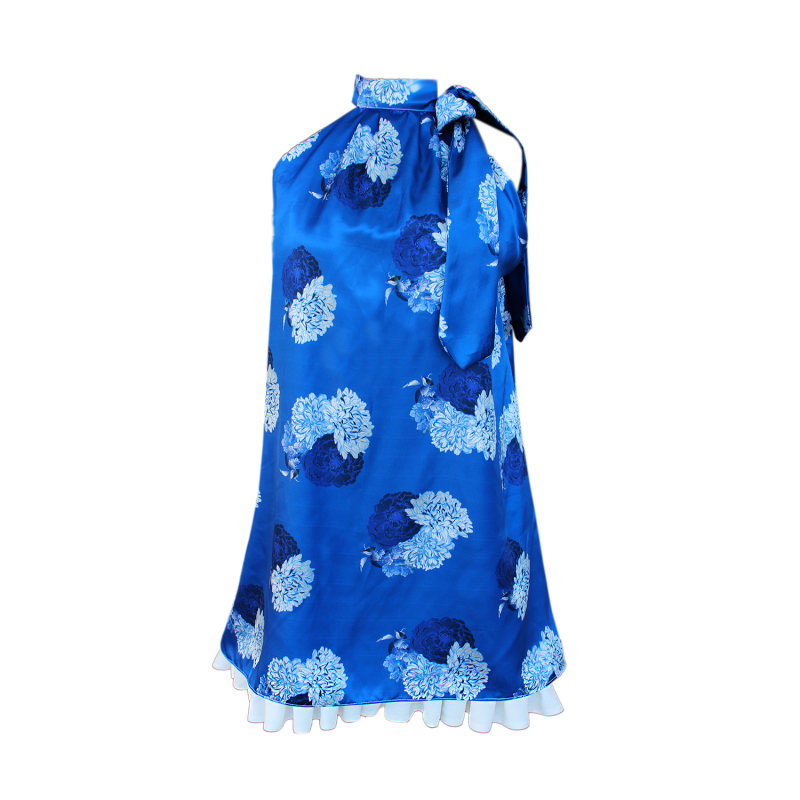 Thumbnail of Blue Floral A-Line Halter Neck Mini Dress image