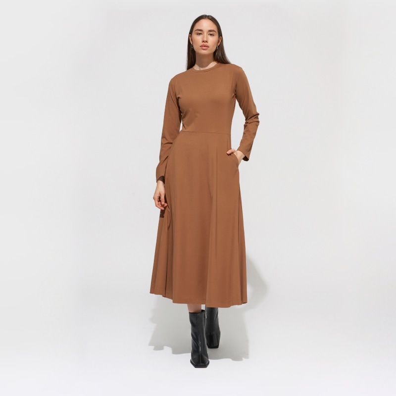 A Line Midi Dress Caramel PLI Wolf Badger