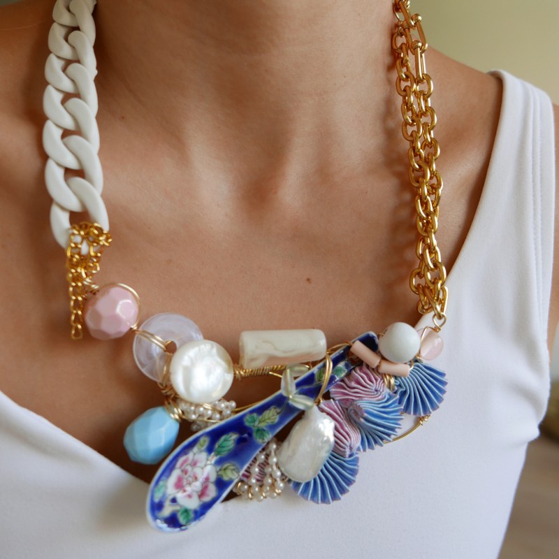 Pink and blue store statement necklace