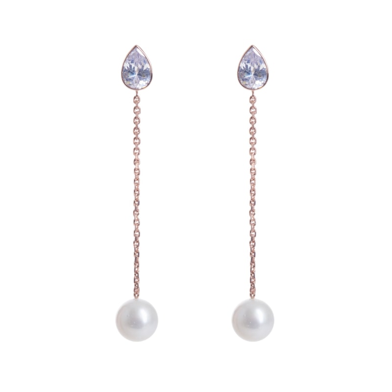 Thumbnail of Long Cubic & Freshwater Pearl Drop Earrings image