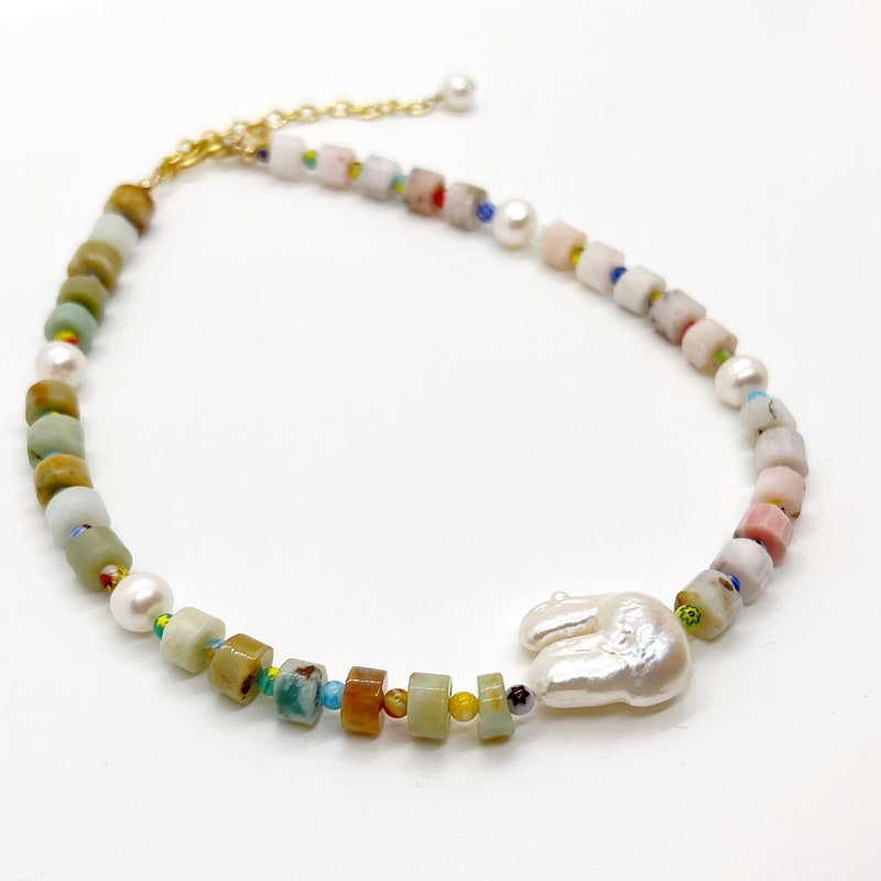 Thumbnail of Millefiori Pink Opal & Amazonite Necklace image
