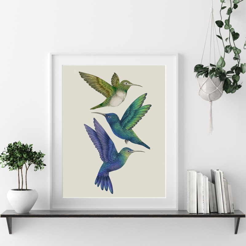 Thumbnail of Antique Hummingbirds Ii Cream - Fine Art Print A3 image