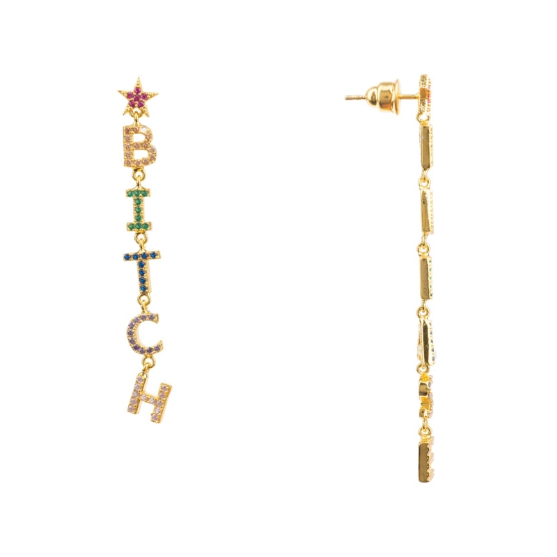 Thumbnail of Bitch Please Rainbow Drops Earrings Gold image