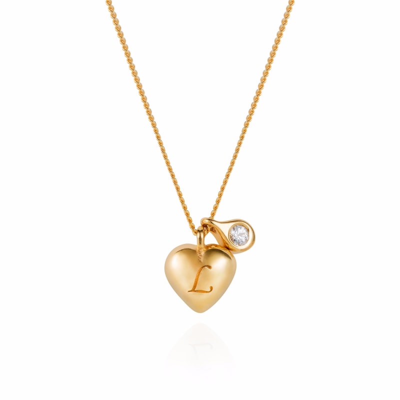 Thumbnail of Heart Initial & Diamond Pendant Necklace Gold image