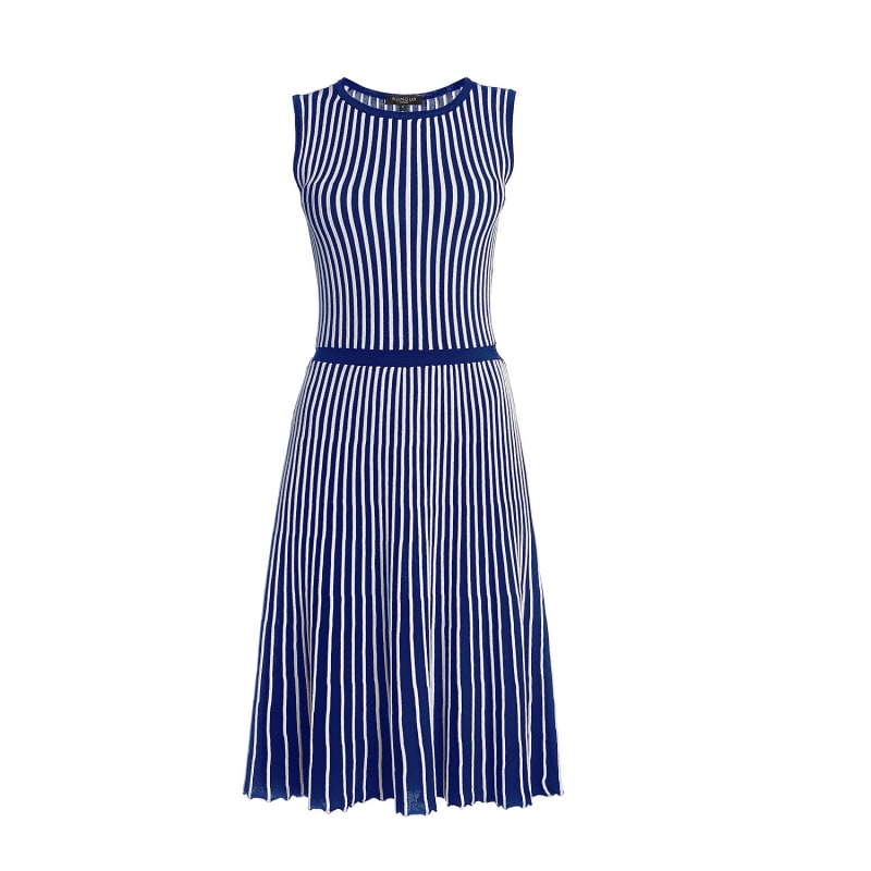 Thumbnail of Sienna Blue Striped Fit-And-Flare Dress image