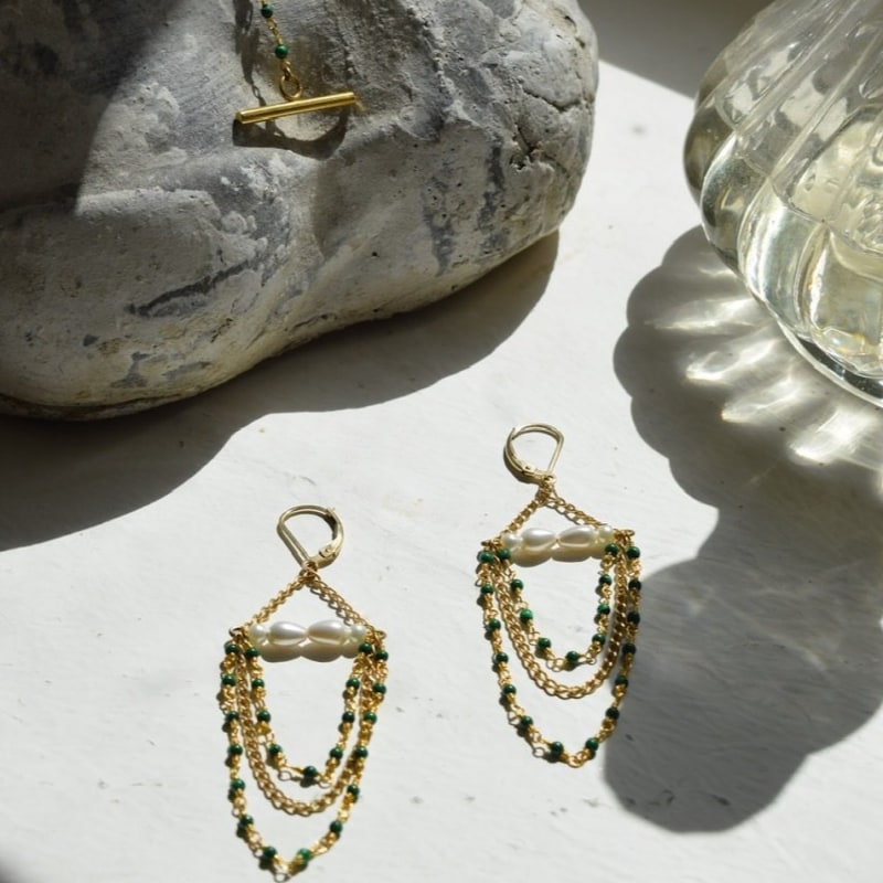 Thumbnail of Penelope Malachite & Pearl Chandelier Earrings image