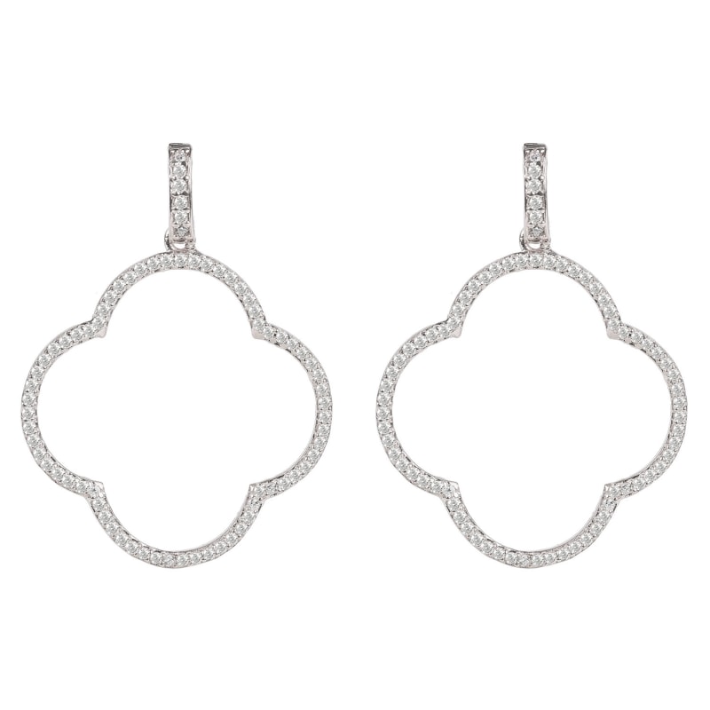 Thumbnail of Open Clover Large Drop Earrings White Cz Silver image
