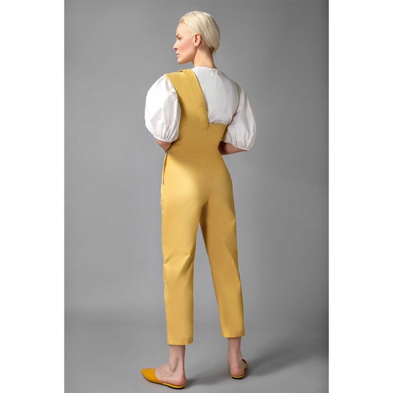 Thumbnail of Notched Lapel Cotton Jumpsuit (Macaroon Yellow) image