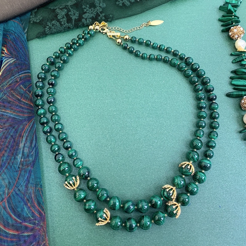 Thumbnail of Malachite Double Strands Sophisticated Necklace image