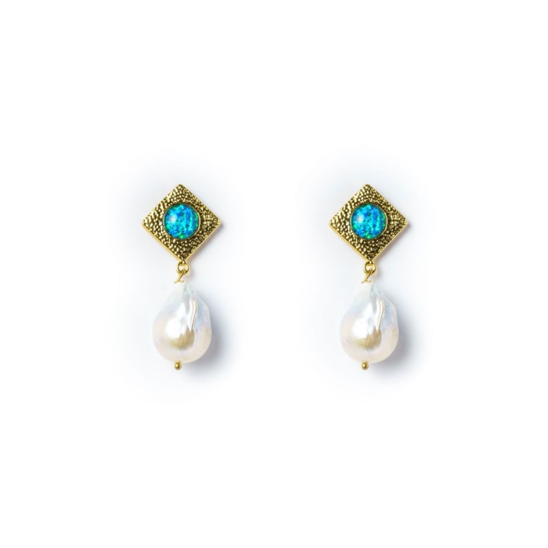 Thumbnail of Casablanca Statement Gold Opal & Large Freshwater Pearl Earrings image