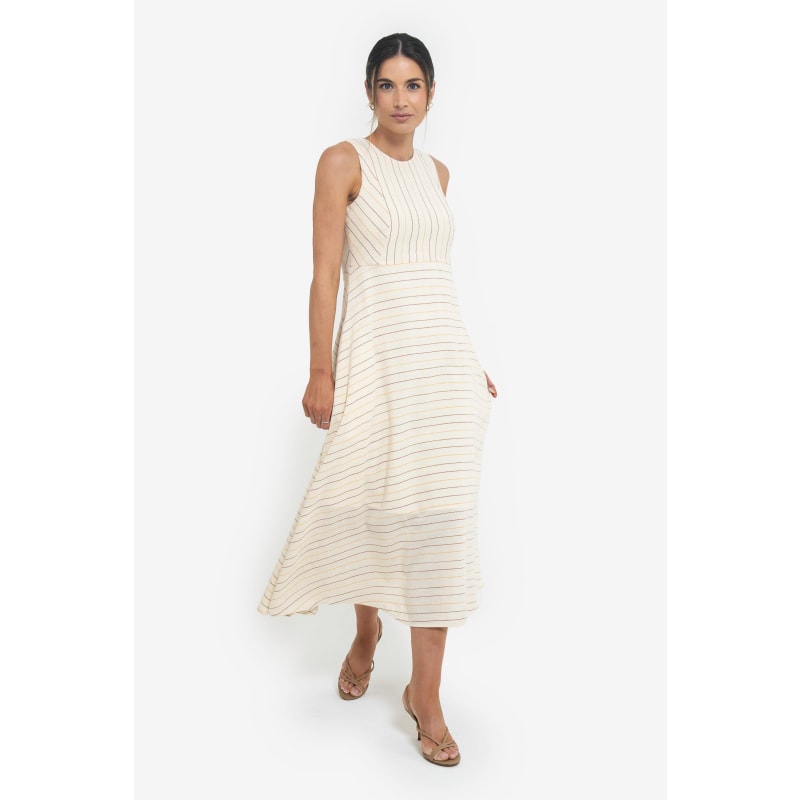 Thumbnail of Abby Pinstriped Midi Dress Ecru image