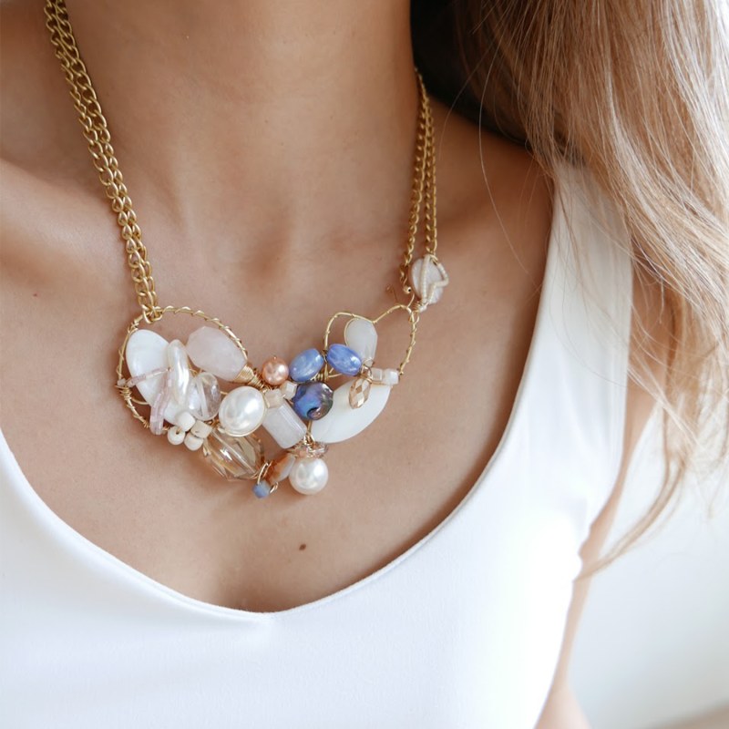 Abide In You One Of A Kind White Wired Statement Necklace by HADASITY