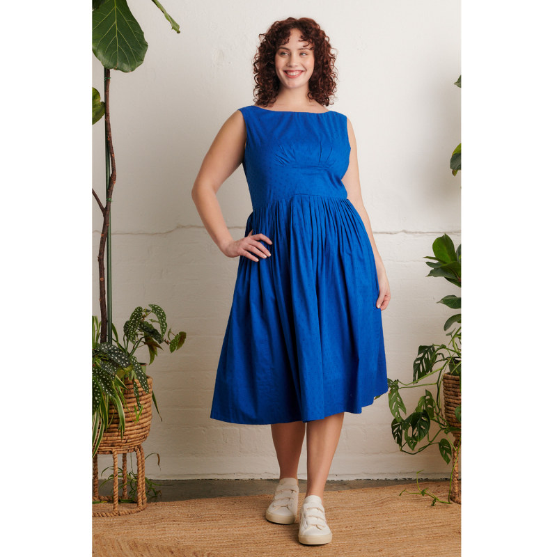 Abigail Cobalt Cotton Dobby Dress | Emily and Fin | Wolf & Badger