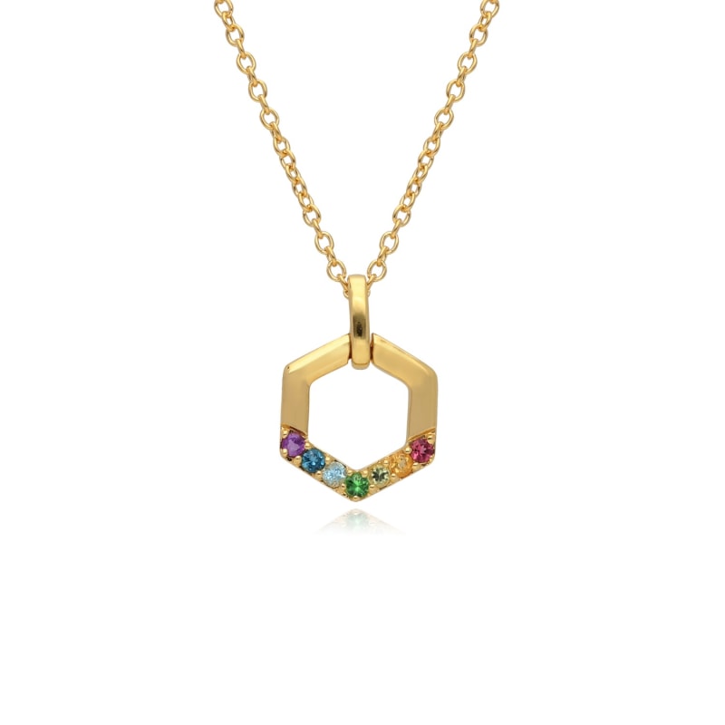 Thumbnail of Rainbow Gems Hex Pendant In Yellow Gold Plated Silver image