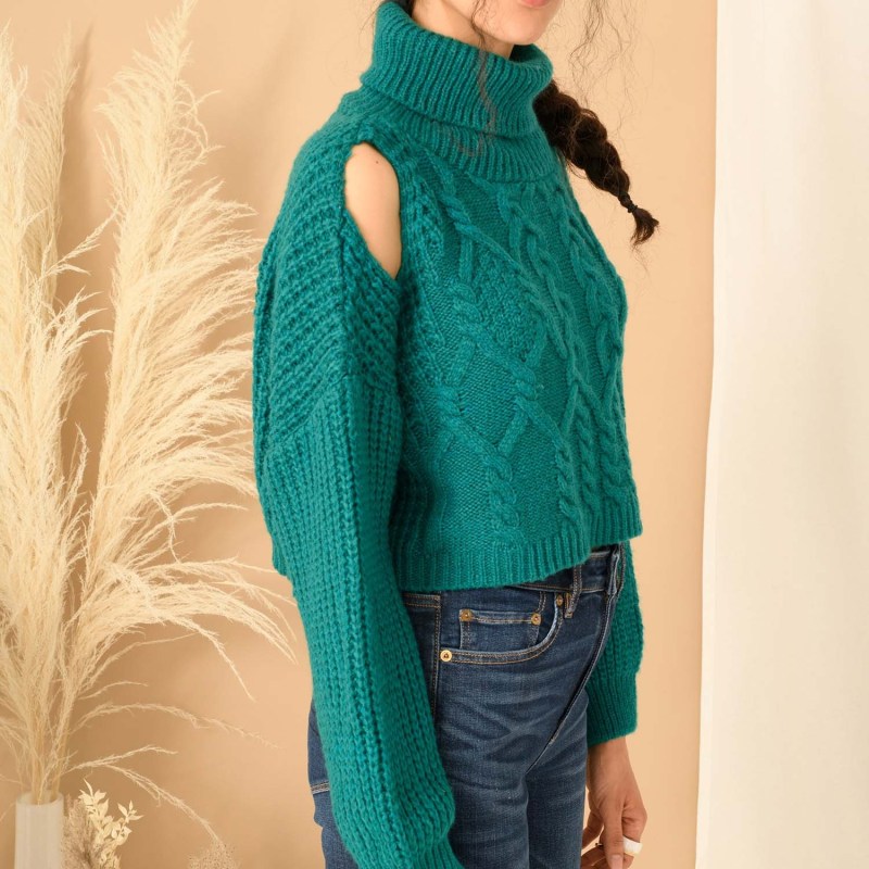 Thumbnail of Mimi Crop Cut Out Cable Jumper - Teal image