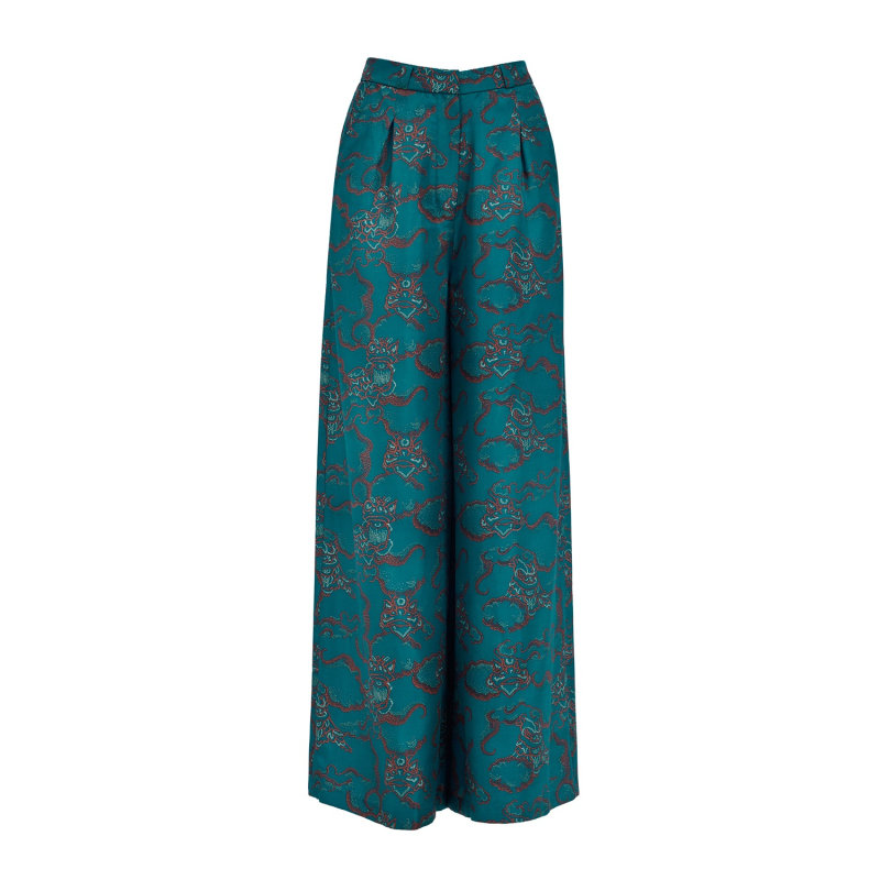 Floral-print silk-twill wide-leg pants