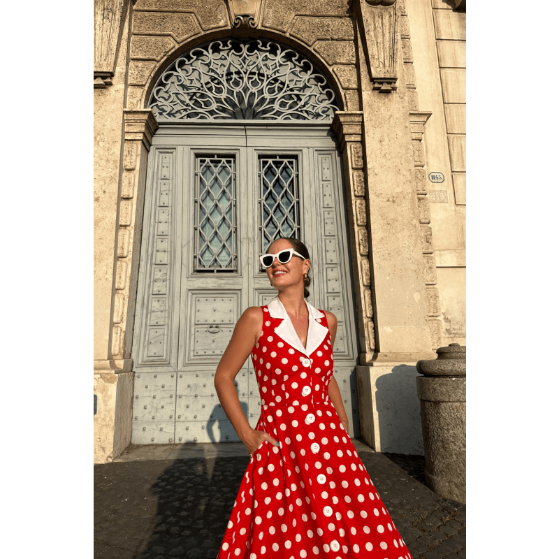 Thumbnail of Adelaide Alluring Midi Dress With Red & White Polka Dots image