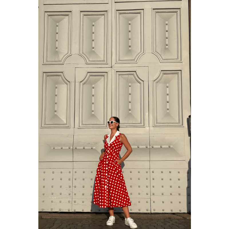 Thumbnail of Adelaide Alluring Midi Dress With Red & White Polka Dots image