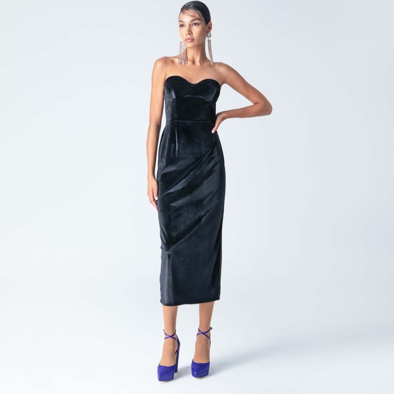 Thumbnail of Adele Velvet Midi Strapless Dress Black image