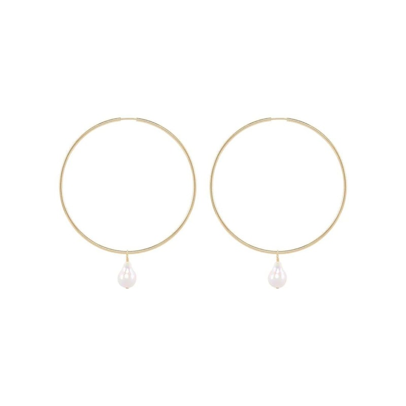 Thumbnail of Adina Large Pearl Gold Thin Hoops image