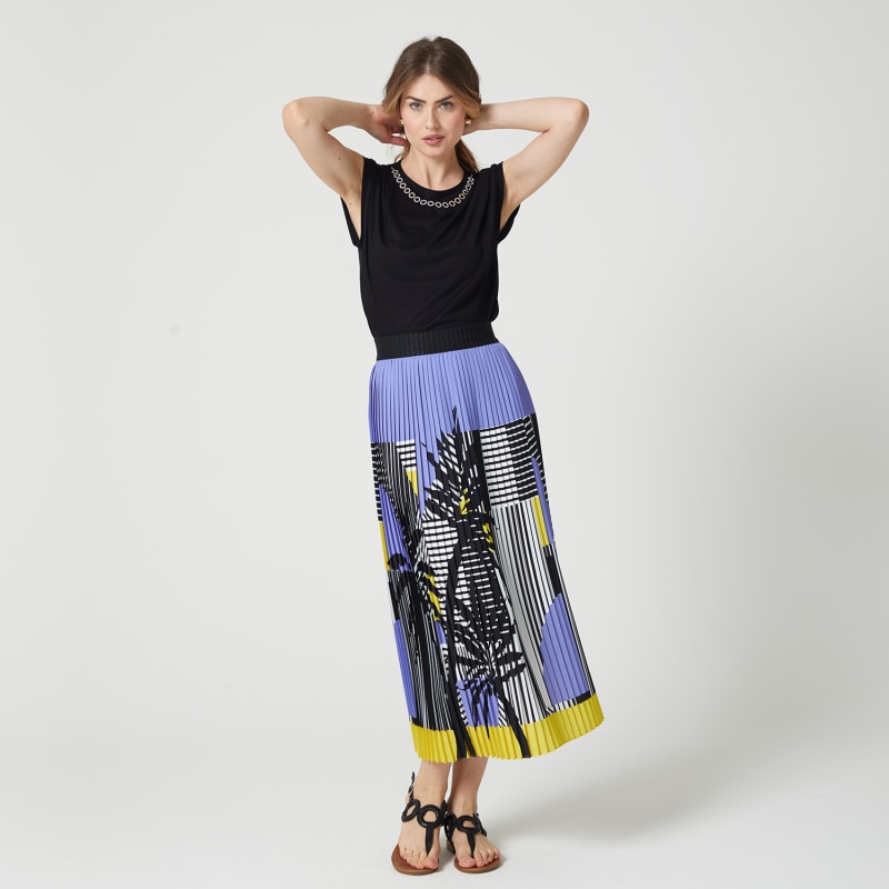 Thumbnail of Stripe And Palm Print Pleated Recycled Fabric Maxi Skirt image