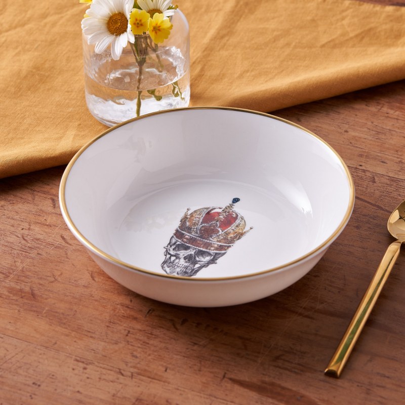 Thumbnail of Skull In Red Crown Bone China Dessert/Cereal Bowl image