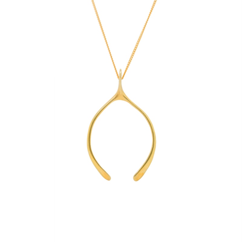 Thumbnail of Large Sterling Yellow Gold Plated Wishbone Necklace image