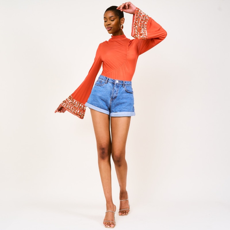 Orange long sleeve bodysuit outlet