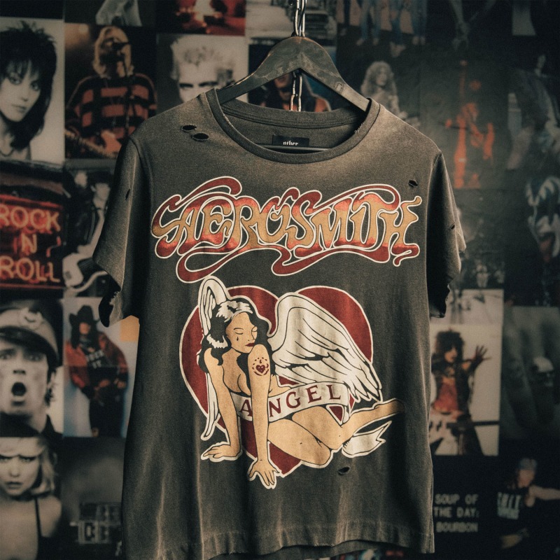 Aerosmith - Angel Vintage Band T-Shirt - Heavy Relic Black by Other