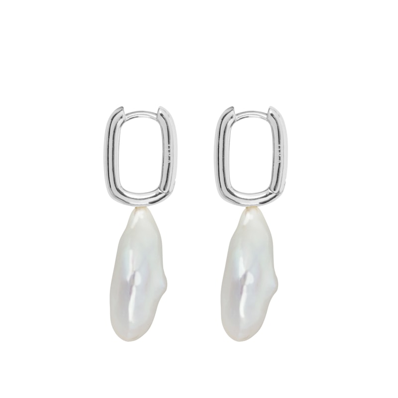 Thumbnail of Aetis Flat Baroque Pearl Hoop Earrings-Silver image