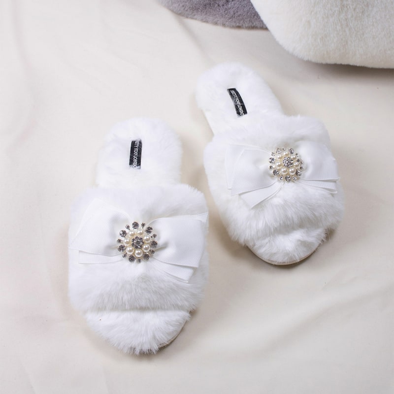 Thumbnail of Anya Slider Slipper With Diamante In Cream image