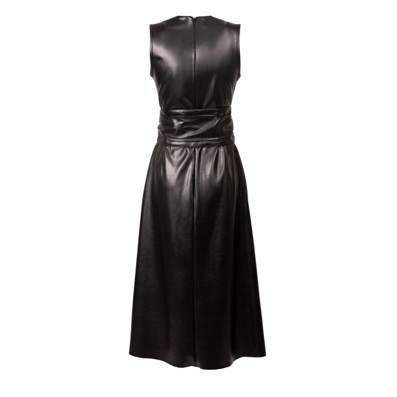 Thumbnail of Black Sleeveless Faux Leather Midi Dress image