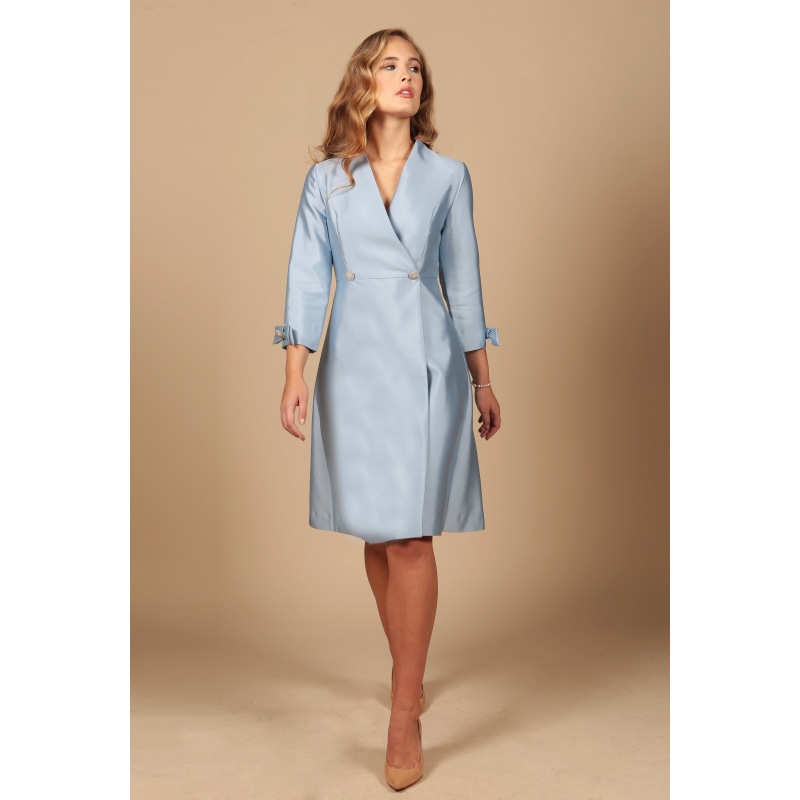 Thumbnail of 'Astor' 100% Wool & Silk Dress Coat In Blu image