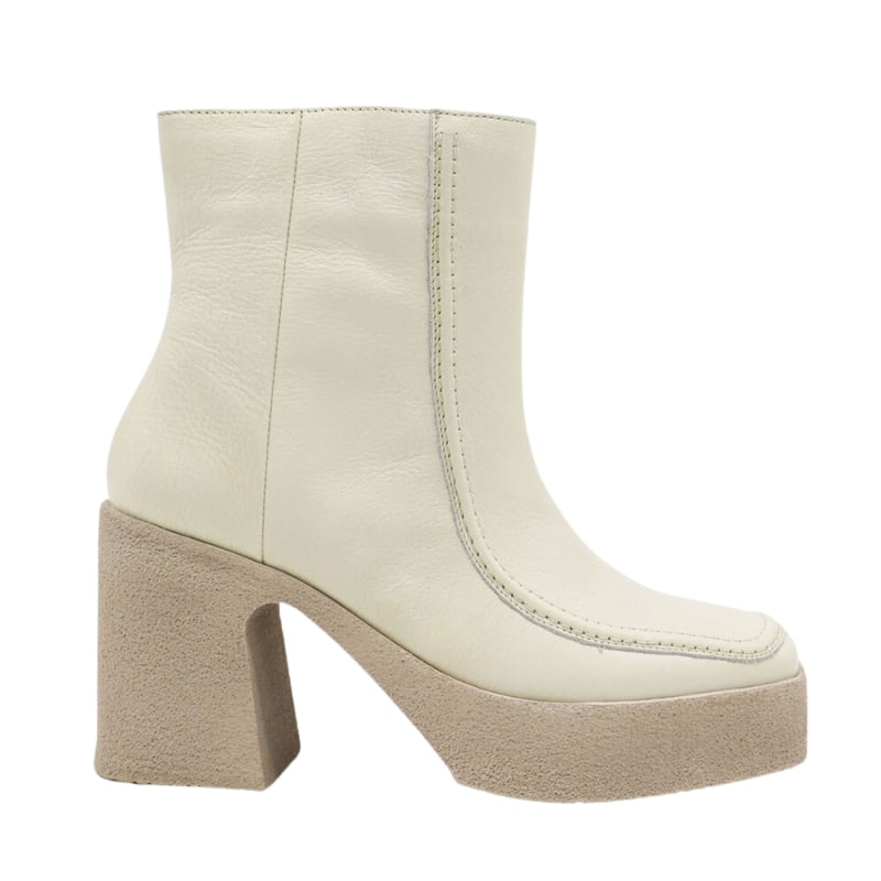 Agathe Platform Ankle Boots In Ivory Leather by STIVALI NEW YORK