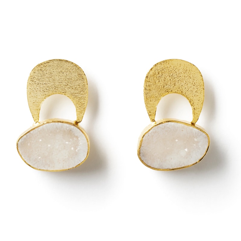 Thumbnail of Quietly Confident White Agate Crystal Gold Earrings image