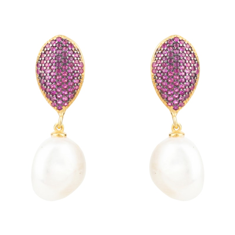 Thumbnail of Baroque Pearl Classic Drop Earrings Rosegold Hot Pink Cz image