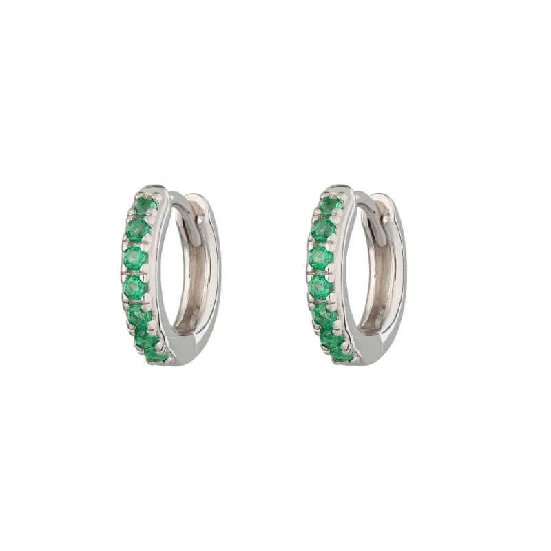 Thumbnail of Silver Huggie Earrings With Green Stones image