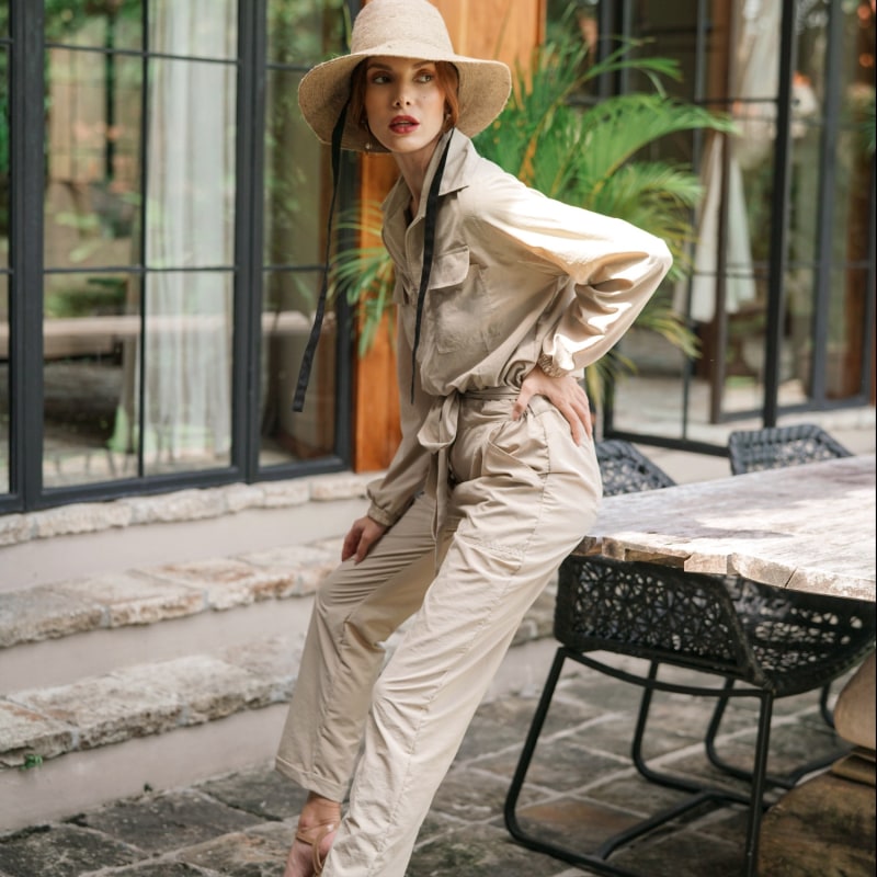 Thumbnail of Amelia Recycled Utility Jumpsuit In Sand Beige image