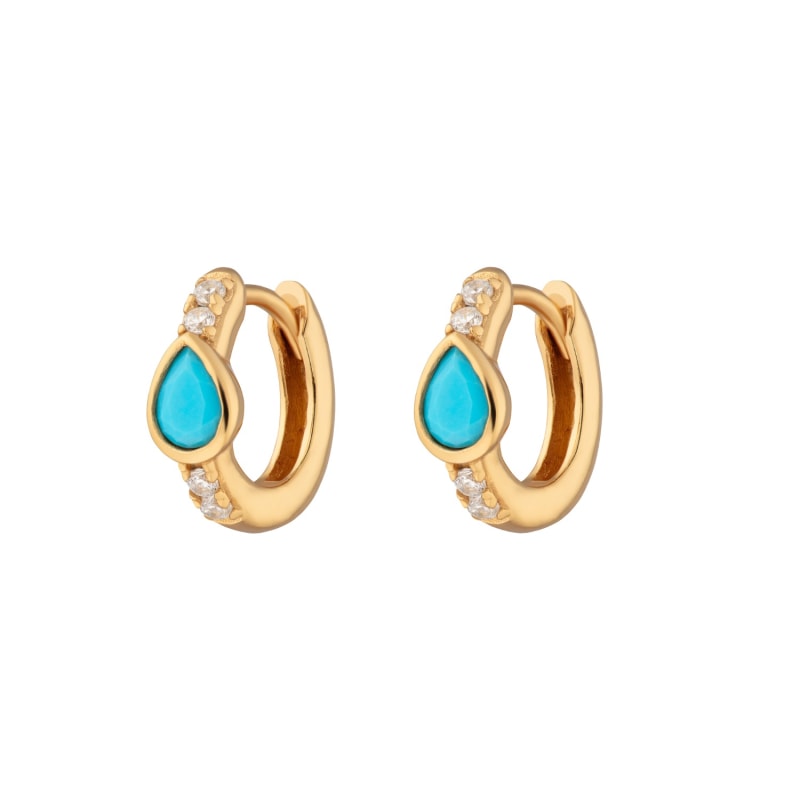 Thumbnail of Gold Turquoise Teardrop Huggie Earrings image