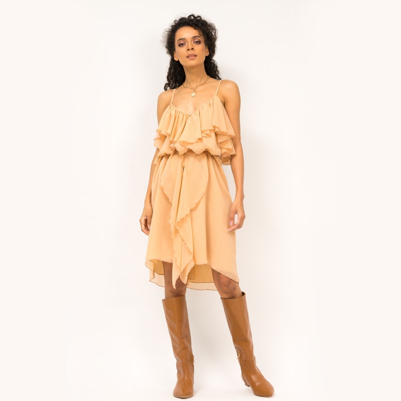 Thumbnail of Calf Length Spaghetti Strap Dress With Ruffles & Front Buttons image