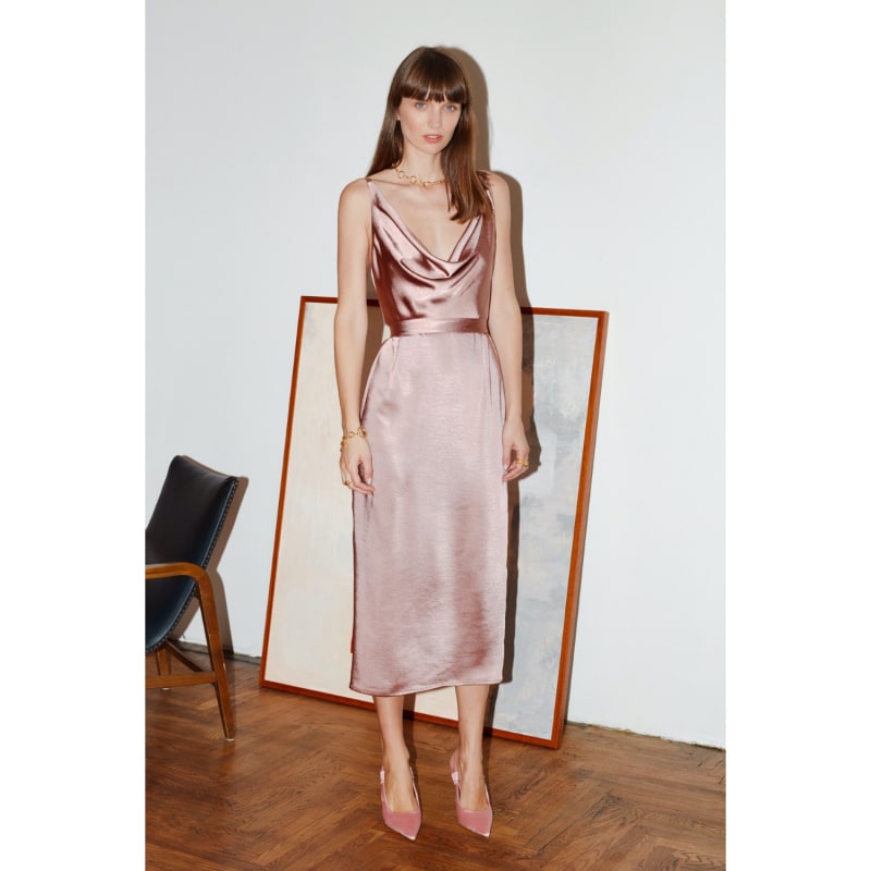 Thumbnail of Kamea Nude Satin Open Back Midi Dress image