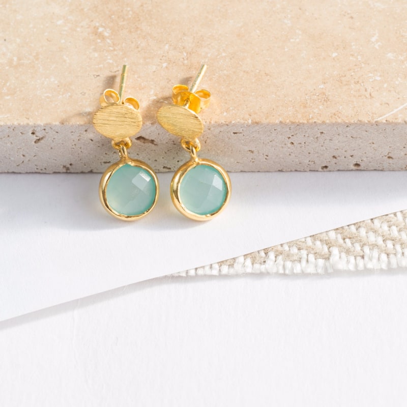 Thumbnail of Salina Gold Vermeil & Aqua Onyx Gemstone Drop Earrings image