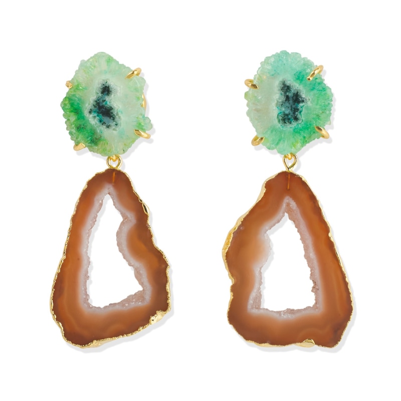 Thumbnail of Summer Love Caramel Green Crystal Gemstone Gold Earrings image